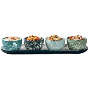Mums Ceramic Serve 5-piece Serve Set Tray & 4 Bowls Blue Floral Appetizer Set
